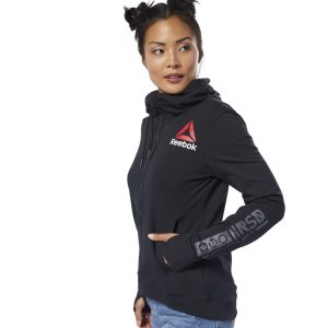 Reebok UFC Fight Night Blank Walkout Kapuzenpullover Damen - Schwarz - DE 042-VNX